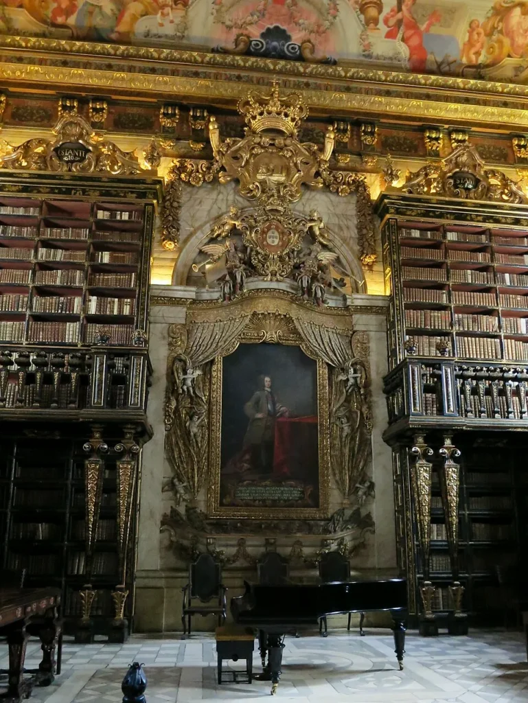 Decorative architectural detail inside the Biblioteca Joanina.
