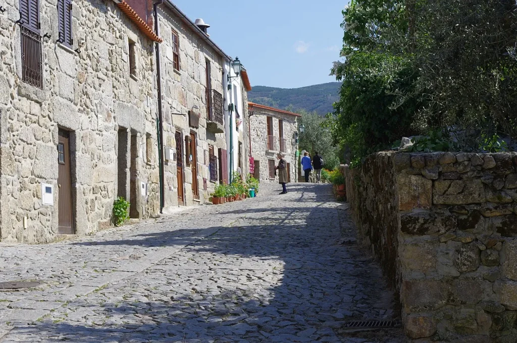 Street in Pinhel with historic houses.